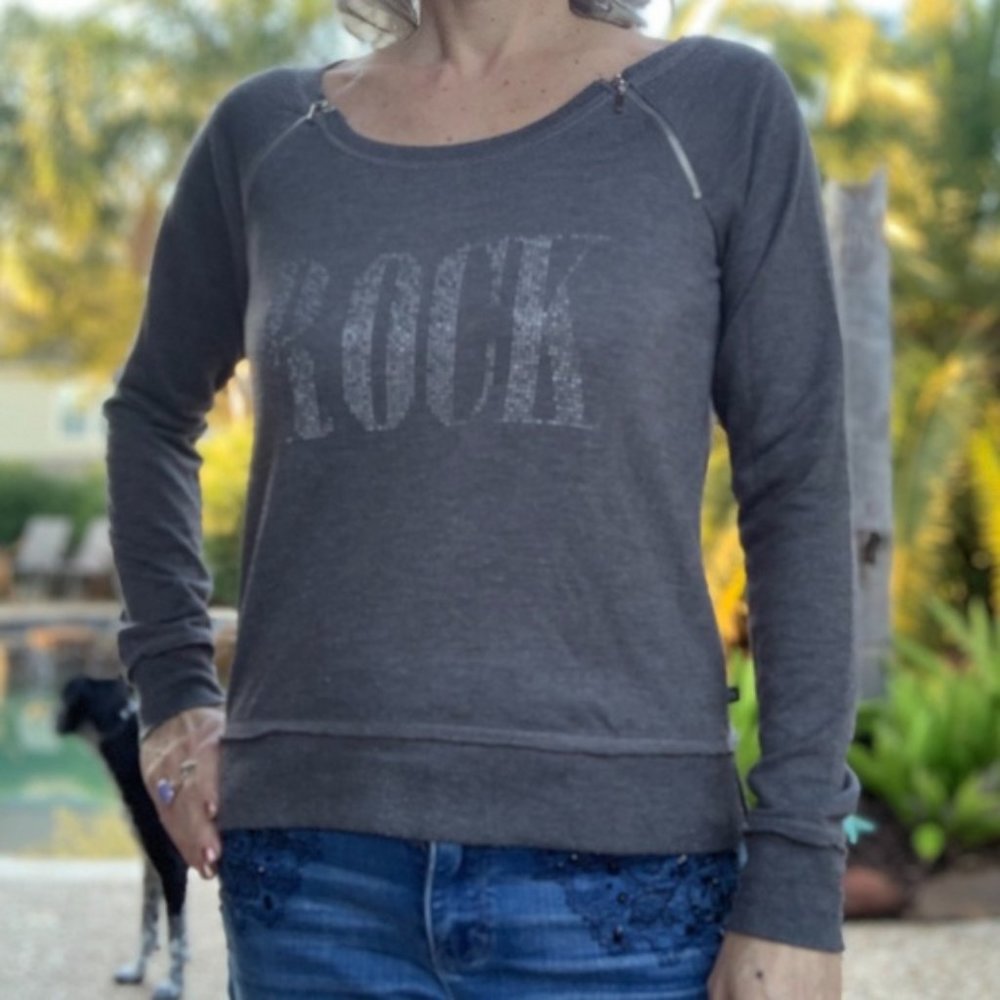 Rock & Republic Sweatshirt ROCK w/Zippers Sz S
